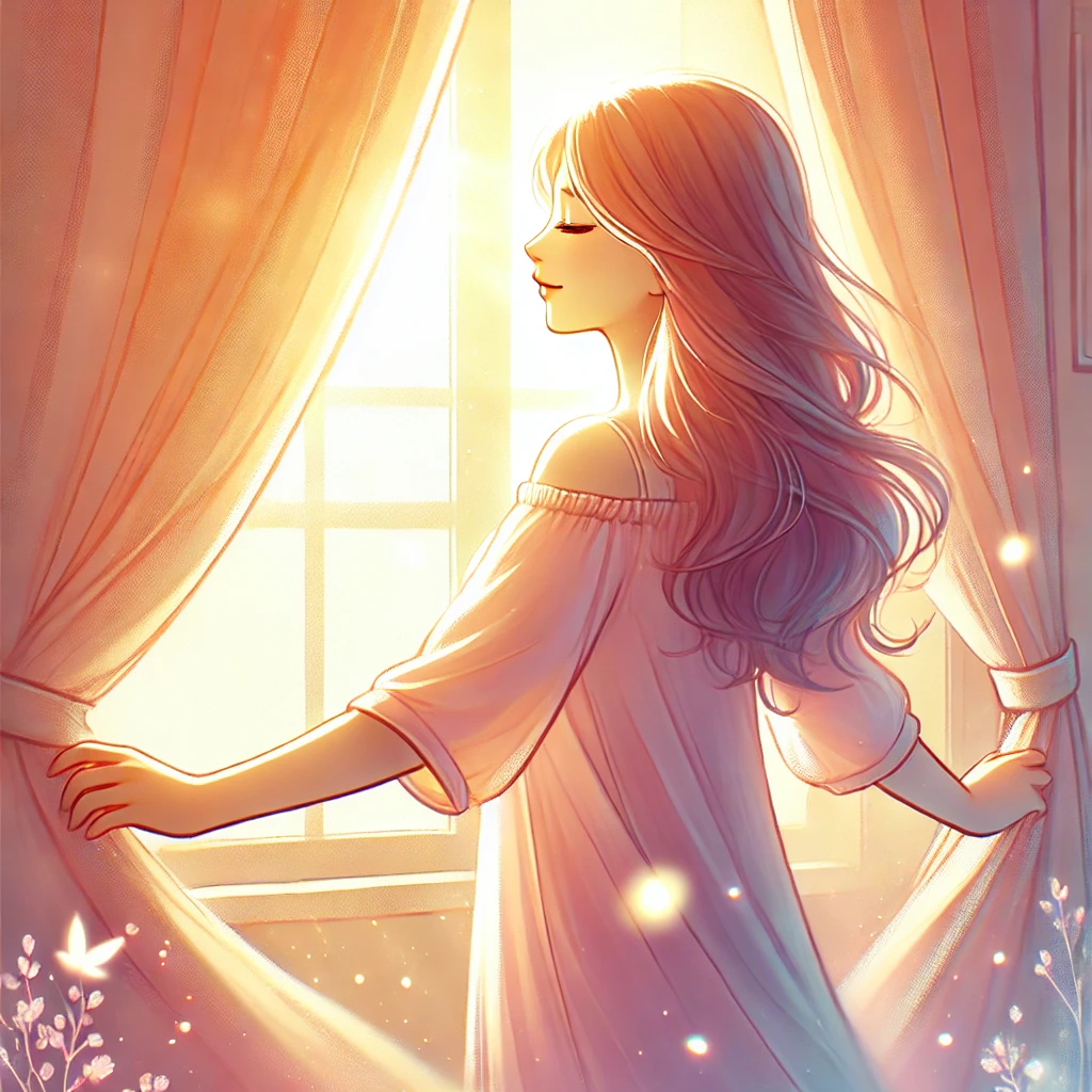 孤独を感じる時、ネガティブにならないように朝日を浴びる女性