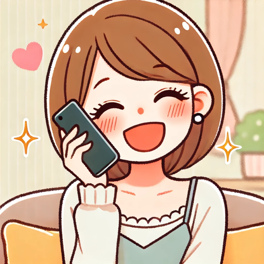 Ruborn〜ルボーン先生の鑑定が楽しくて笑いながら電話する女性