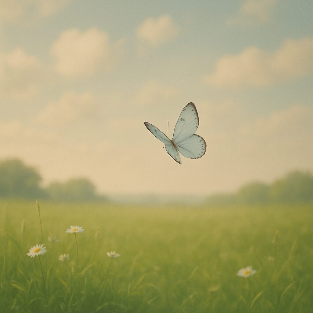 亡くなったペットの魂を象徴する大空を舞う青い蝶