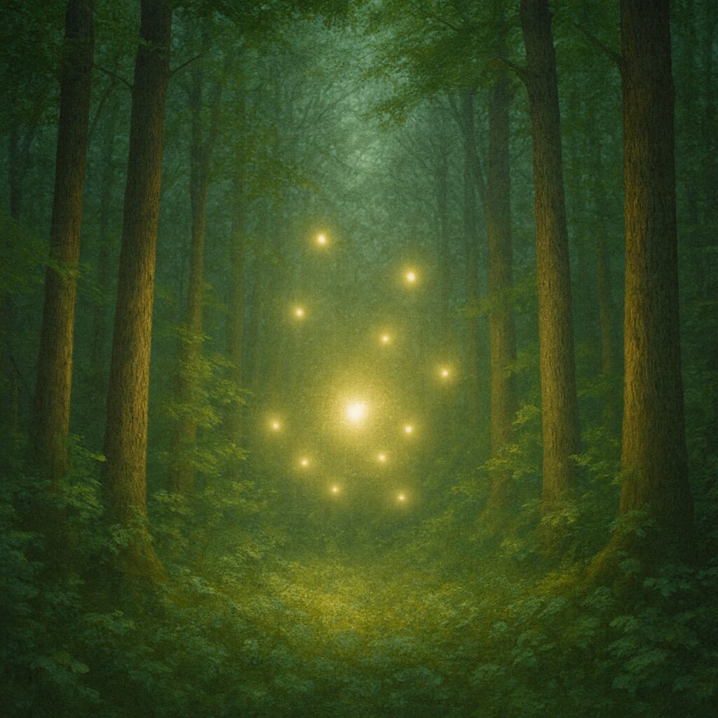 亡くなったペットの魂に森の奥で出会えたイメージ